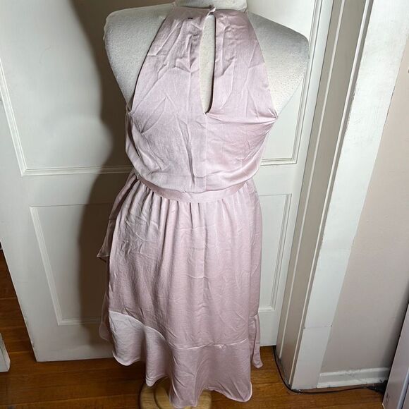 Express High Neck Asymmetrical Fit And Flare Blush Pink Dress - Medium - Picture 5 of 5